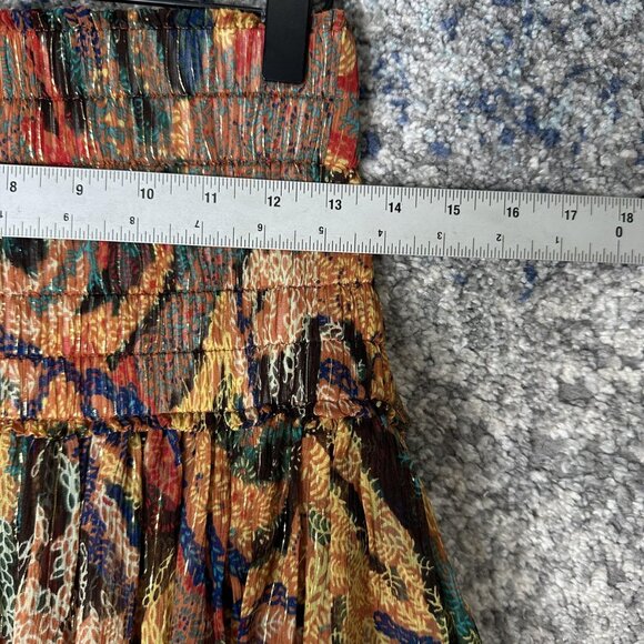 A.L.C. Skirt Womens 6 Silk Metallic Pleated Mini Boho Animal Print Multicolor - Picture 2 of 7